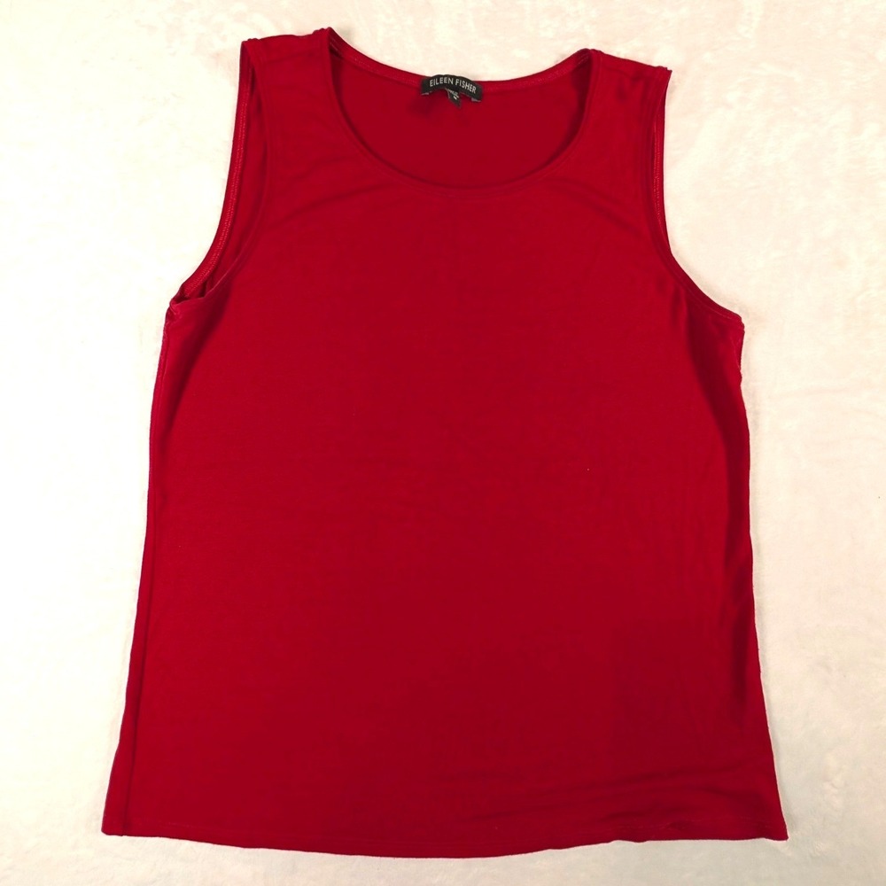 Eileen Fisher Red Rayon Lycra Scoop Neck Sleeveless Tank Top Medium Made in USA